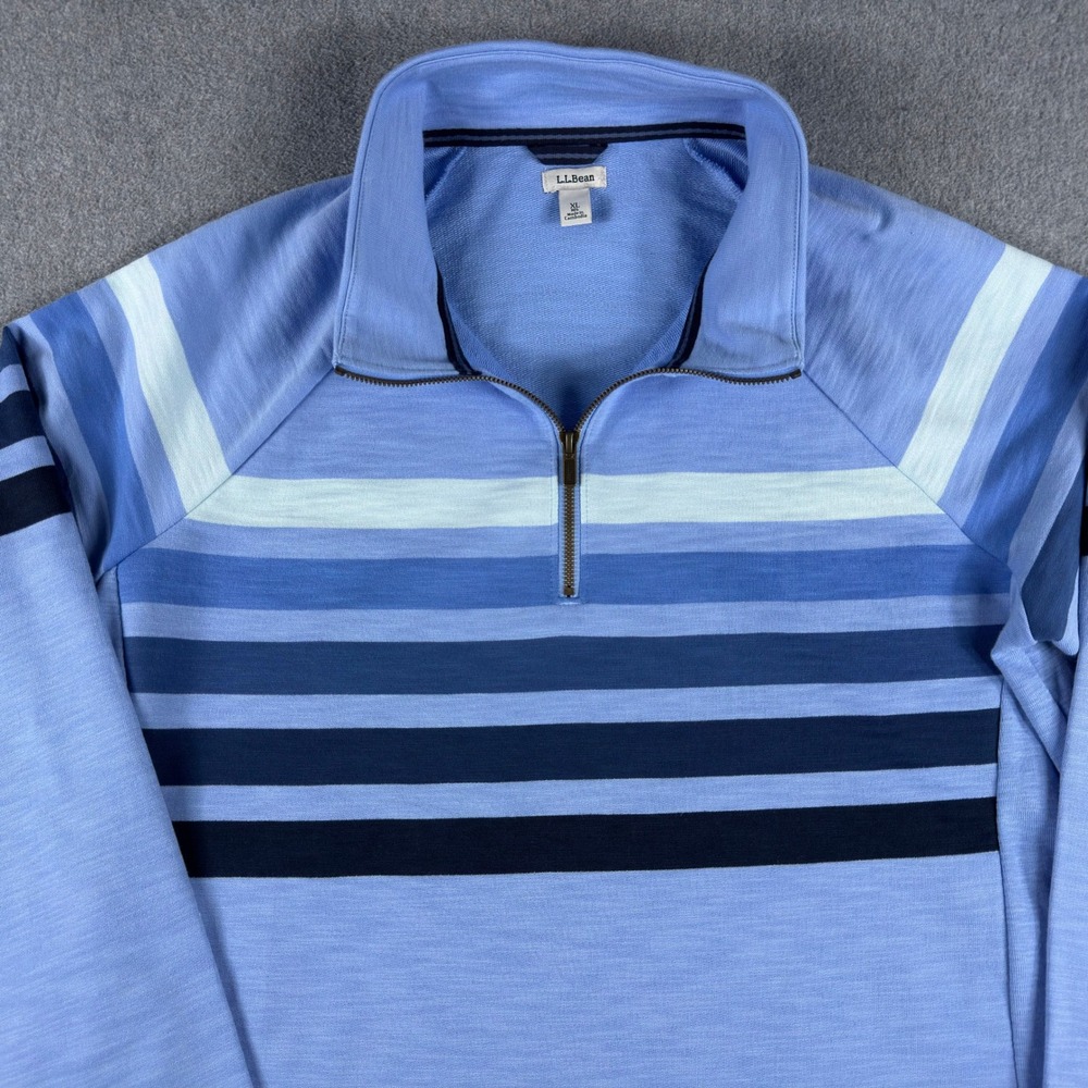 LL Bean Men's XL 1/4 Zip Pullover Blue Stripe Performance Golf Outdoor